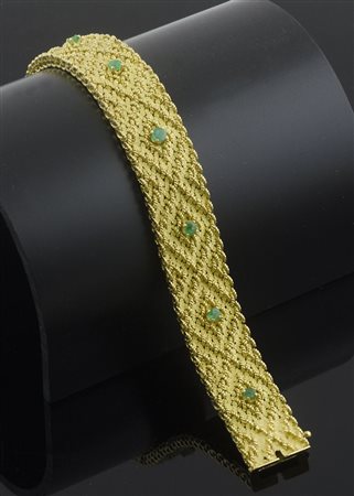 Bracciale a maglia in oro giallo con 8 smeraldi, gr 83,4