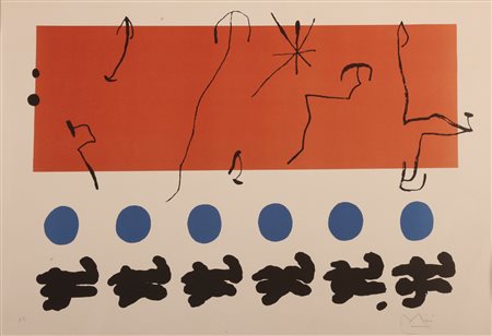 MIRO' JOAN (1893 - 1983) Ciel Rouge. 1955. Litografia. Cm 66,00 x 46,00. H.c....