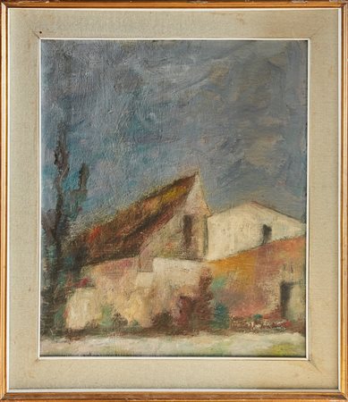 PIER PAOLO PASOLINI (1922 - 1975) Paesaggio. 1943. Olio su tela . Cm 51,00 x...