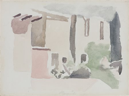 MORANDI GIORGIO (1890 - 1964) Paesaggio (La casa bruciata). 1958. Acquarello...