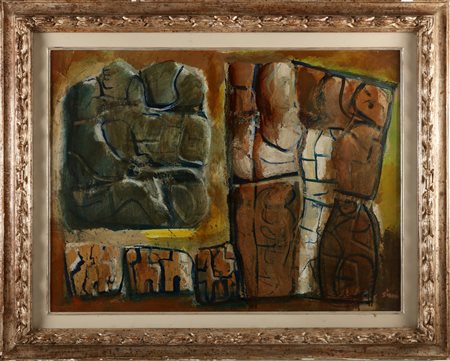 SIRONI MARIO (1885 - 1961) Composizione. . 1952. Olio su tela . Cm 80,00 x...
