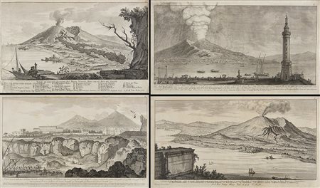 Quattro incisioni del secolo XVIII/XIX raffiguranti vedute di Napoli con...