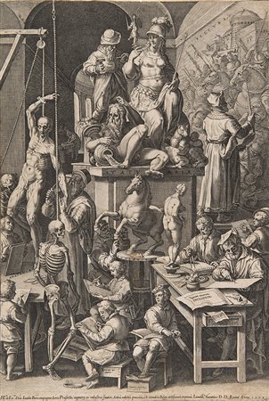 Cornelis Cort (Hoorn 1533 - Roma 1578)"L'accademia di belle arti 1578" bulino...