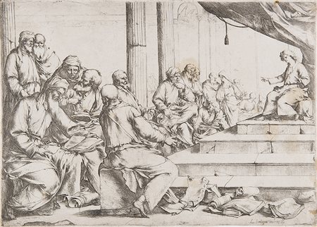 Luca Giordano (Napoli 1634 - 1705)"Gesù tra i Dottori" incisione firmata in...