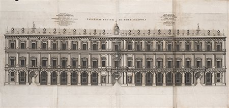 Blaeu-Mortier. Acquaforte del secolo XVIII raffigurante fronte del Palazzo...