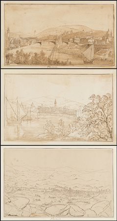 Tre disegni del secolo XVIII/XIX raffiguranti scorci di Firenze (misure...