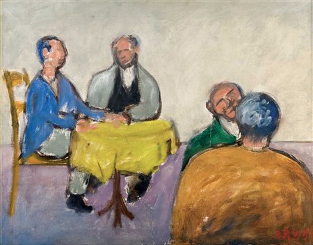 OTTONE ROSAI (1895 - 1957) Omini al caff è 1956 Olio su tela 49,5 x 64,3 cm...