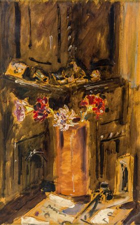 FILIPPO DE PISIS (1896 - 1956) Vaso di fiori Olio su cartone 70 x 44 cm...