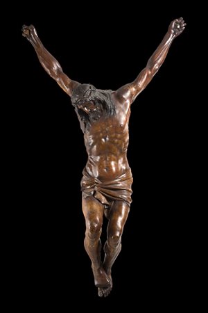 Arte del secolo XIX "Cristo crocifisso" scultura in legno laccato in...