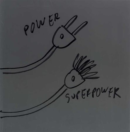 DAN PERJOVSCHI (1961) Power superpower 2008 Acrilico su tela 73 x 73 cm...