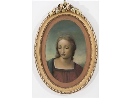Autore non identificato (XX secolo) Madonna del cardellino 37x27 cm Olio su...