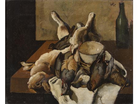Luigi Surdi (1897-1959) Cacciagione 65x80 cm Olio su tela
