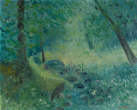 Umberto Lilloni (1898-1980) Ruscello, 1957 olio su tela, cm 40x49,5 firmato...