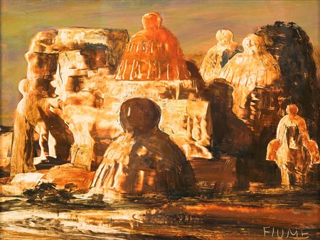 Salvatore Fiume (1915-1997) Isola di pietre olio su masonite, cm 27x36...
