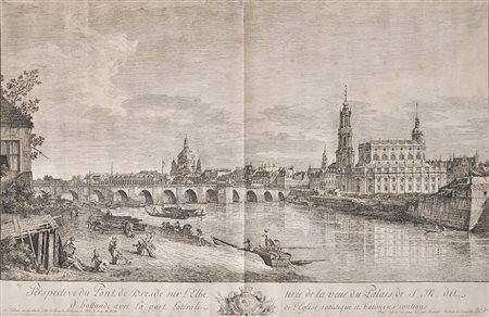 Perspective du Pont de Dresde sur l’Elbe, 1748;Kupferstich, 54 x 83,5 cm...