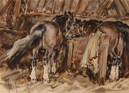 RAIMONDI ALDO (1902 - 1998) Due cavalli. Acquarello su carta. Cm 51,00 x...