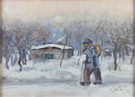 GAROSIO OTTORINO (1904 - 1980) Paesaggio invernale. Olio su faesite. Cm 40,00...
