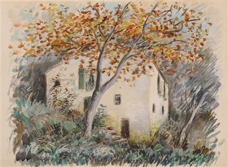 CASCELLA MICHELE (1892 - 1989) Casa nel bosco. China e tempera su carta. Cm...