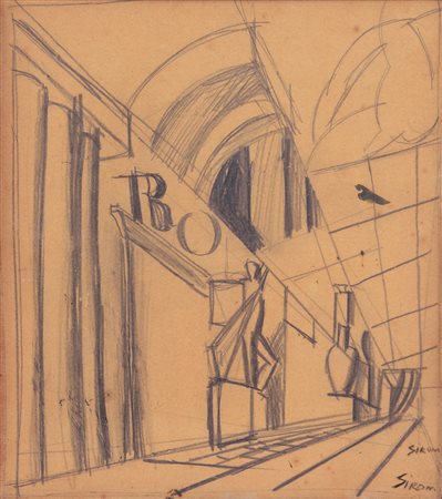 Mario Sironi (Sassari 1885 - Milano 1961)"Studio" 1930 ca.matita su carta...