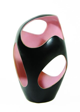 Lavenia: portaombrelli in ceramica nera con interno rosa per S.C.I. (Società...