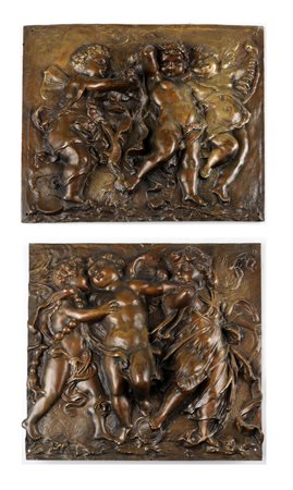 SCULTORE DEL XIX SECOLO Coppia di formelle decorative in bronzo raffiguranti...