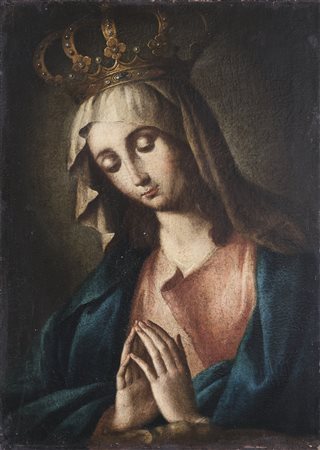 ARTISTA LOMBARDO DEL XVII SECOLO La Vergine incoronata. Olio su tela . Cm...
