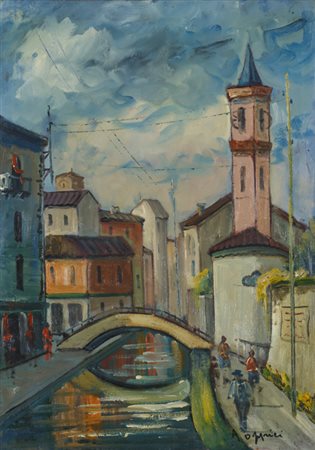ALDO OPPICI (1908-1985)St. Cristoforo - MilanoOlio su telacm 70x50Firma al...