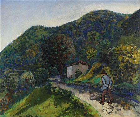 OTTORINO GAROSIO (1904-1980)Paesaggio nel verde, 1972Olio su masonitecm...