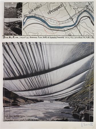 Christo Over the River manifesto su cartoncino, cm 83x63 esemplare E.A. sul...