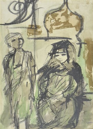 Renzo Grazzini 1912-1990 "I ragazzi al Cairo" cm. 41x30 - tecnica mista...