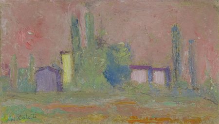 Nando Coletti 1907-1979 "Paesaggio rosa" cm. 9x16 - olio su cartone Firmato...