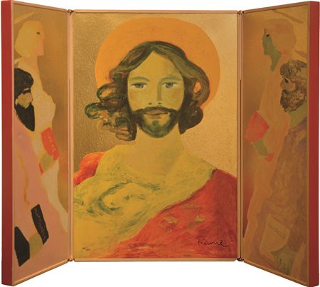 SALVATORE FIUME Il Cristo che sorride, 1997 trittico tecniche miste su fondo...