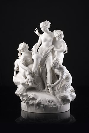 Manifattura fine secolo XIX "Diana al bagno" gruppo in biscuit (h. cm 36)...