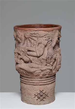 WENTER MARINI GIORGIO Grande vaso in terracotta decorato a bassorilievo anni...