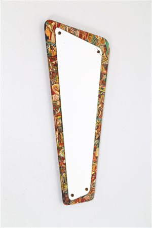 GRUPPO DECALAGE Specchio da parete in legno dipinto e vetro, anni 50 . -. Cm...