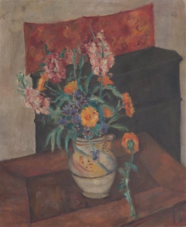 GIUSEPPE SANTOMASO (1907-1990) Interno con fiori 1940olio su tavola cm...