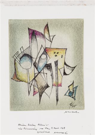 ROLF CAVAEL (1898-1979)Senza Titolo, 1968Penne colorate su base litograficacm...