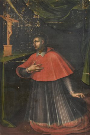 Anonimo secolo XVIII San Carlo Borromeo olio su tela (rintelo), cm 195x125...