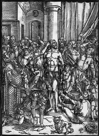 Albrecht Durer LA FLAGELLAZIONE. 1496/97 Xilografia. mm 387x280. Meder, 117....