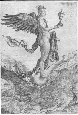 Albrecht Durer NEMESIS O LA GRANDE FORTUNA. 1502 Bulino. mm 334x231. Meder,...