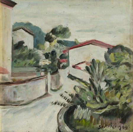 ARDENGO SOFFICI (1879 - 1964) Strada del poggio 1909 Olio su tavola 22,9 x...