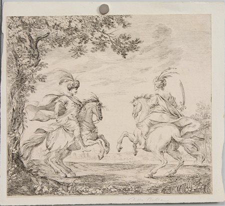 Seguace di Stefano della Bella "Due uomini a cavallo in abiti orientali"...