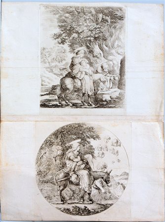 Stefano della Bella (Firenze 1610-1664) Due acqueforti raffiguranti "La fuga...
