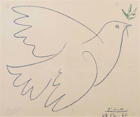 Pablo Picasso (1881-1973), Colomba della pace, 1961 litografia a colori, cm...