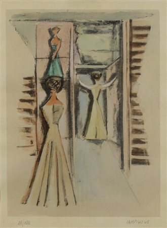 MASSIMO CAMPIGLI, Donne alla finestra, Litografia originale colorata a mano...