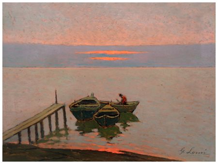 GIOVANNI LOMI Ardenza 1889 – Ardenza 1969 Marina verso il tramonto Olio su...