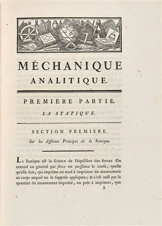 LAGRANGE, Joseph-Louis (1736-1813) - Méchanique analitique. Parigi: Desaint,...