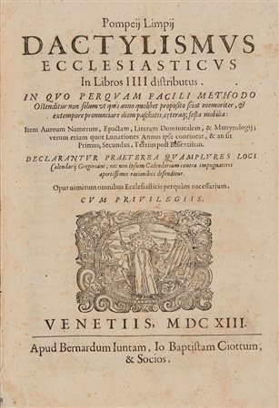LIMPIO, Pompeo (secolo XVI) - Dactylismus ecclesiasticus. Venezia: Bernardo...