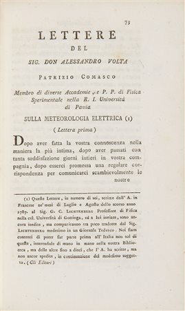[VOLTA, Alessandro] (1745-1827) - [Lettere sulla meteorologia elettrica] in...