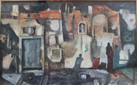 Franco Francesconi, Paesaggio urbano, 1967 Olio su tela, 33cm x 54cm. Firmato...